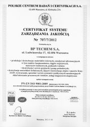 Certyfikat systemu zarządzania jakością